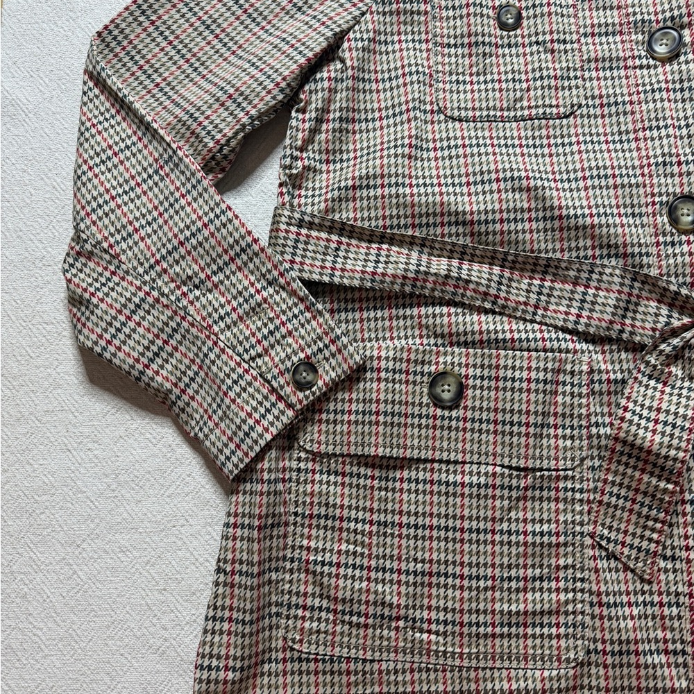 Cabi Houndstooth Print Beige Trench Coat Belted XL Preppy Spring - Picture 3 of 9